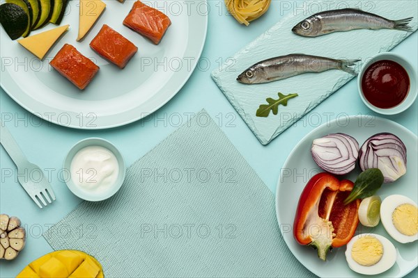 Top view delicious flexitarian diet arrangement