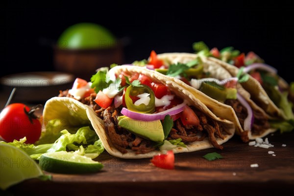 Appetisingly presented crispy taco shells with meat filling