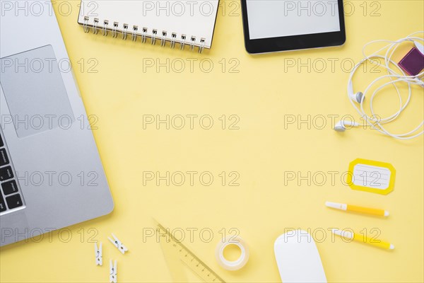 Flat lay workspace with copy space