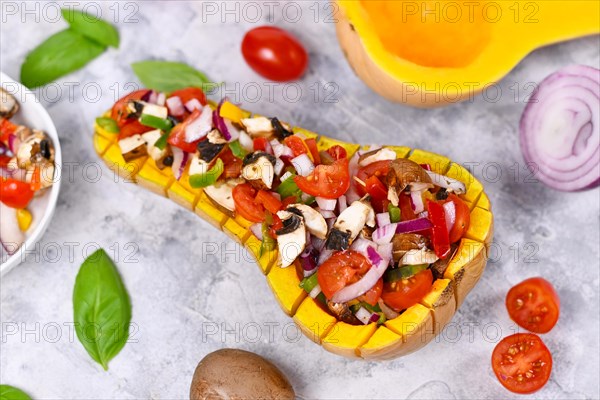 Vegan baked Butternut squash filled bell pepper