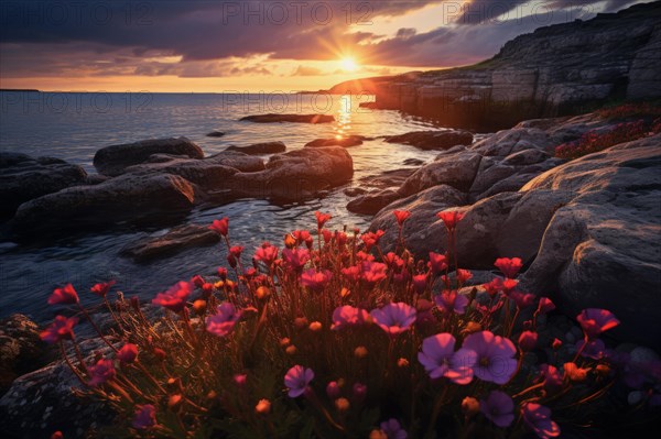 Sunset on a rocky coast