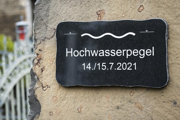 Commemorative plaque to the high water level on 14 and 15.07.2021 as a result of heavy rainfall in Roetgen