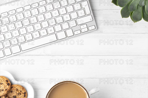 Flat lay desk composition with copy space