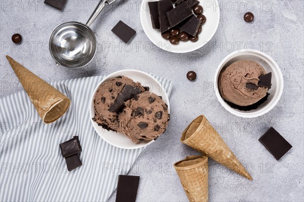 Top view delicious ice creams table