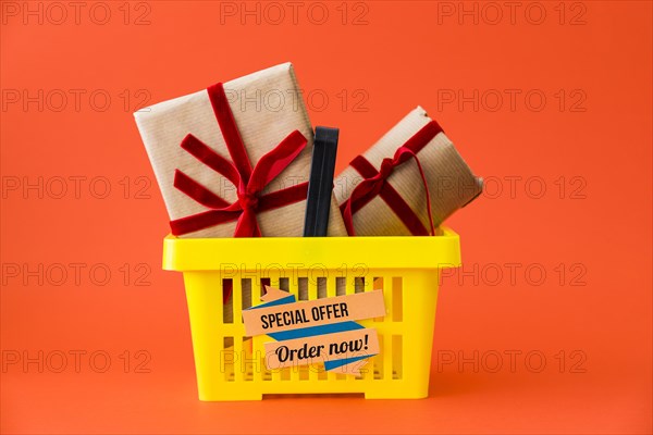 Black friday decoration presents basket