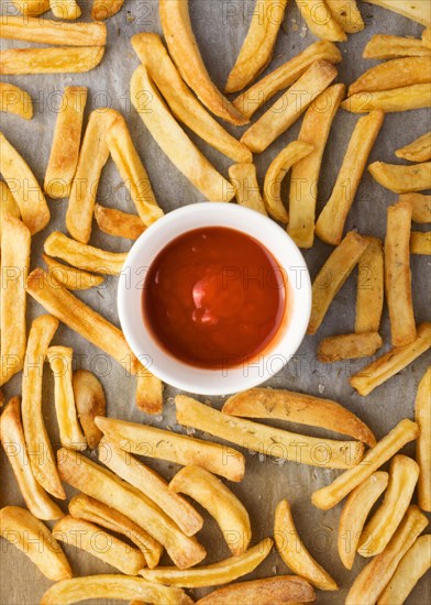 Flat lay french fries ketchup