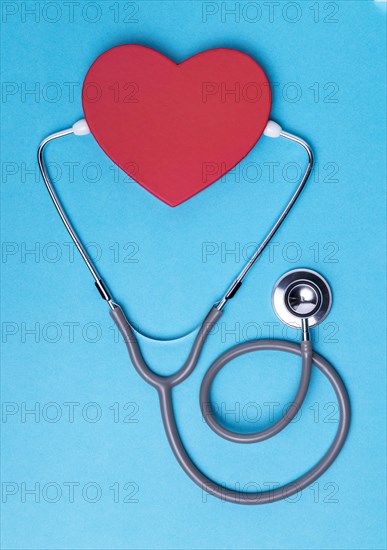 Top view heart with medical stethoscope