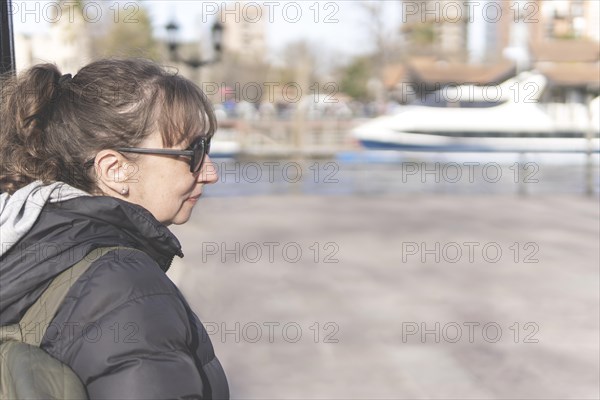 Portrait of a tourist walking along Paseo Victorica