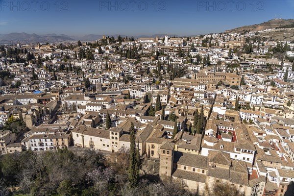 View from the castle complex of the Alhambra to the former Moorish residential quarter Albaicin in Granada