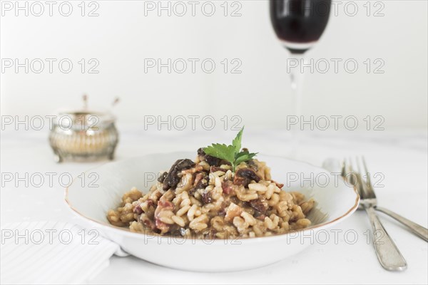 Risotto with mushrooms coriander leaves