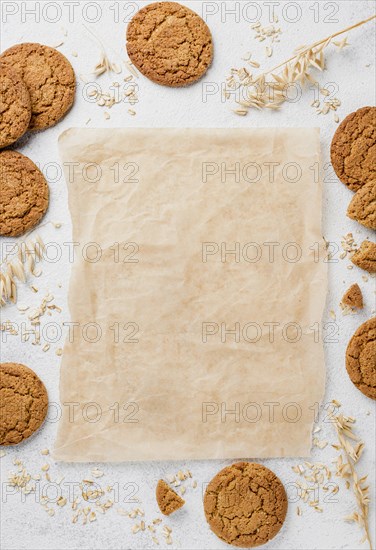 Top view biscuits copy space baking paper