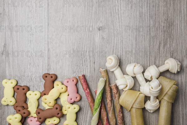 Various dog snacks floor