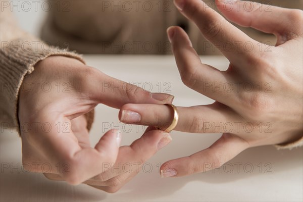 Close up hands with wedding ring