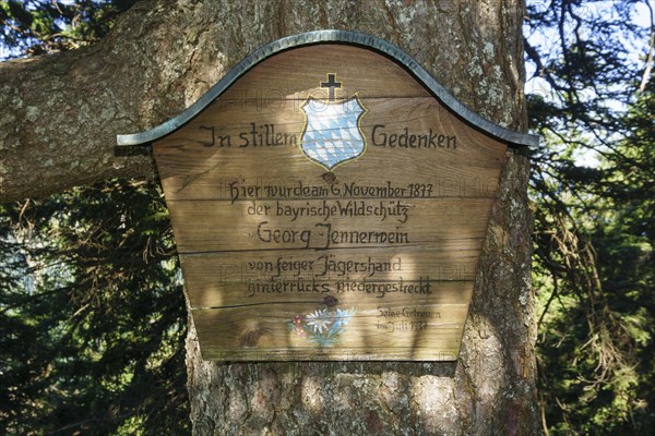 Memorial plaque for the Bavarian gamekeeper Georg Jennerwein