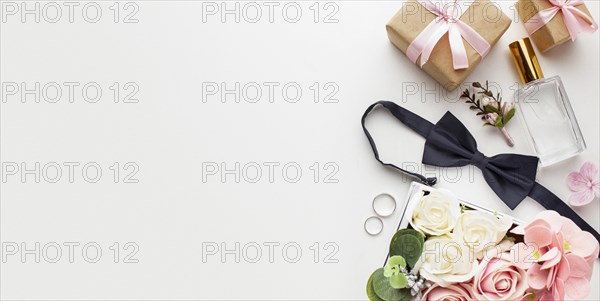 Copy space bride groom accessories