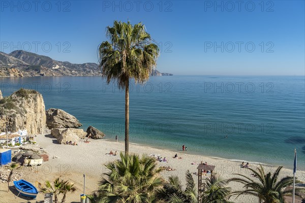 View from the Balcon de Europa to the beach Playa de la Calahonda in Nerja