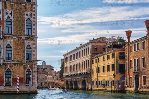 Beautiful view of classic Venetian landscape. Waterfront palaces