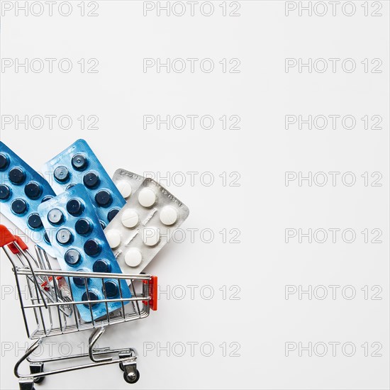 Top view pills inside shopping cart