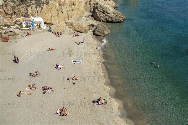 View from the Balcon de Europa to the beach Playa de la Calahonda in Nerja