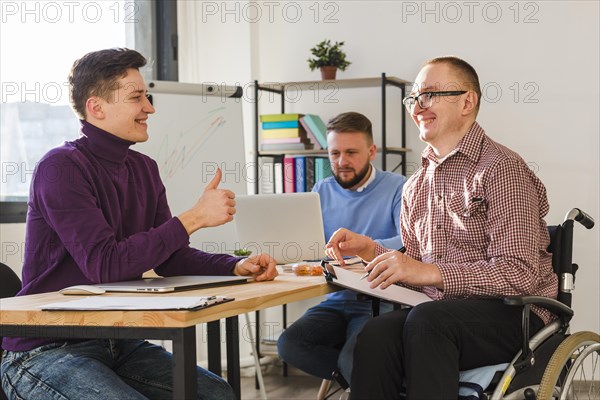 Group men working together office