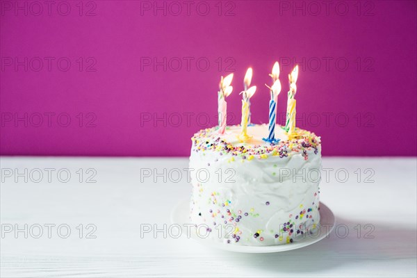 Homemade birthday cake with candles