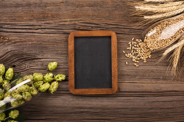 Top view chalkboard beer ingredients