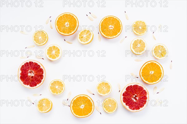 Cut organic citrus fruits with petals