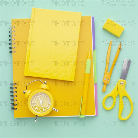 Top view school supplies arrangement