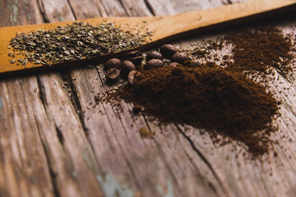 Ground coffee near spices