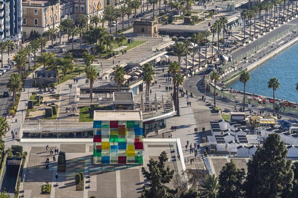 Harbour promenade Muelle Uno with the Pompidou Museum seen from above