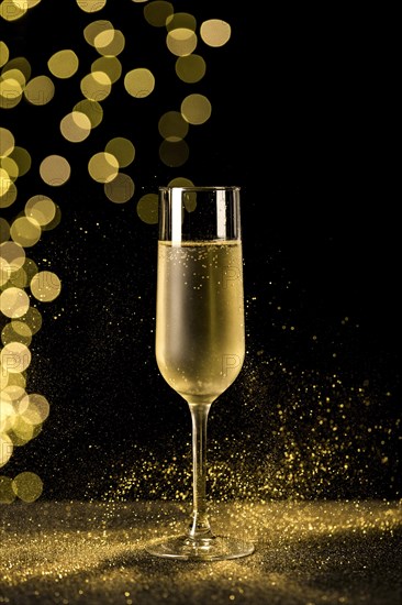 Champagne glass with bokeh lights