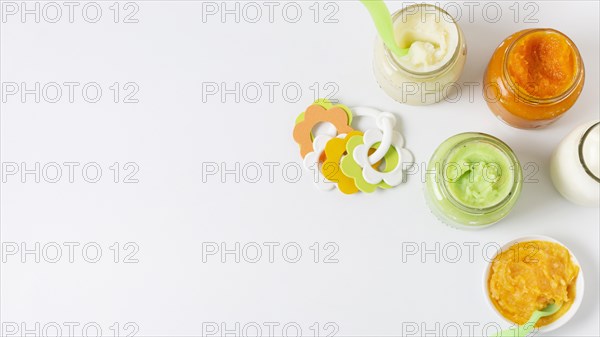 Top view baby food white background