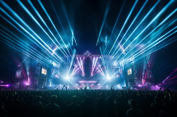 Stage with laser show at a mega concert