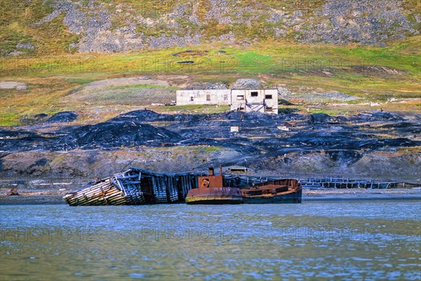 Shipwreck at a pier at an old coal port