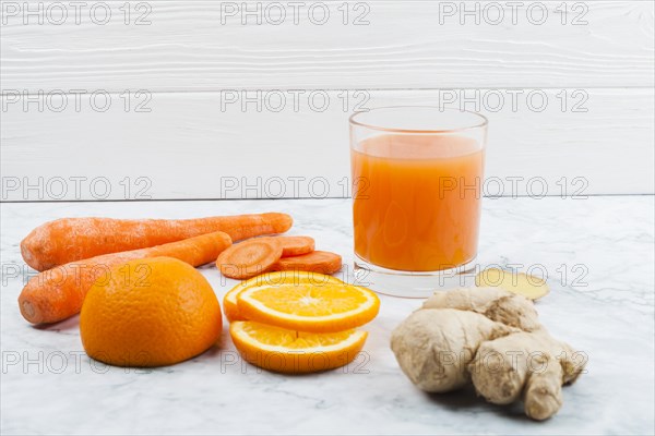 Cut fruit vegetables with smoothie