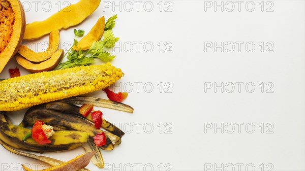 Leftover food waste fruit top view