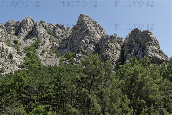 Rock chain in the Paklenica National Park in the Velebit limestone mountains in northern Dalmatia. Paklenica Starigrad