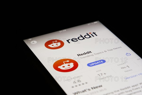 Detailed view of a smartphone with reddit app in the iPhone App Store