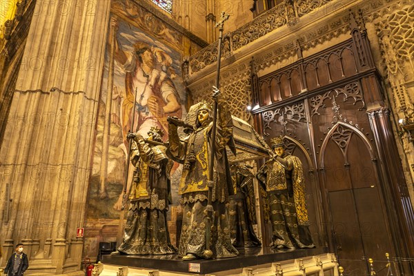 Christopher Columbus' sarcophagus in the interior of Santa Maria de la Sede Cathedral in Seville