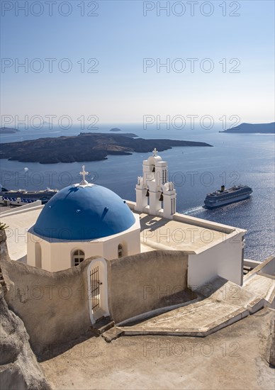 Iconic blue-domed church and belfry