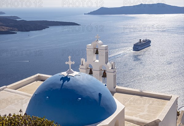 Iconic blue-domed church and belfry