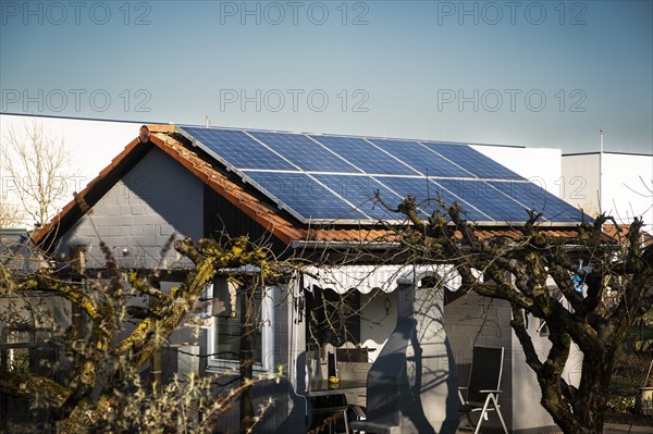 Solar panel on a roof of an allotment house in Duesseldorf