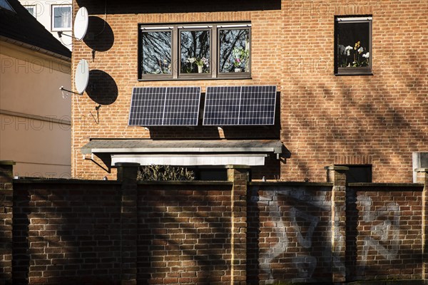 Solar panel on a roof of an allotment house in Duesseldorf