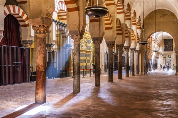 Moorish columns and arches in the interior of the Mezquita