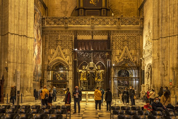 Christopher Columbus' sarcophagus in the interior of Santa Maria de la Sede Cathedral in Seville