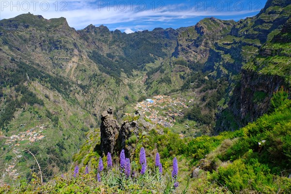 Blick auf Curral das Freiras mit Bergkette