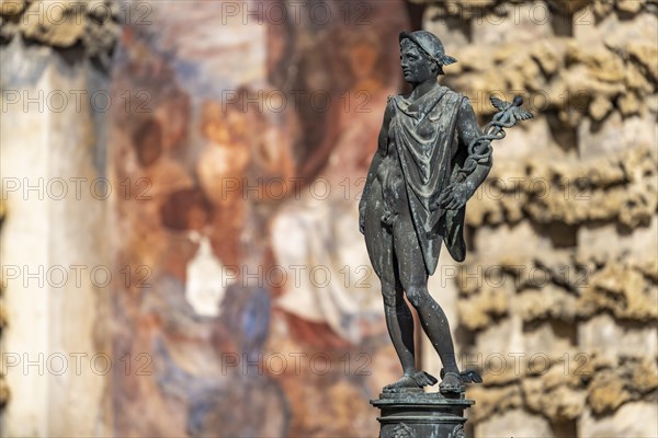 Statue of Mercury in front of the Grotto Gallery Galeria del Grutesco