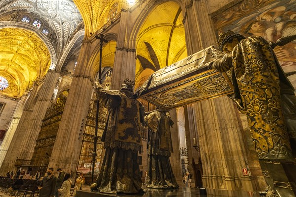 Christopher Columbus' sarcophagus in the interior of Santa Maria de la Sede Cathedral in Seville