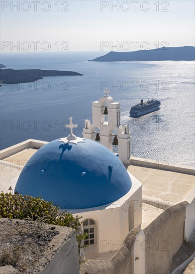 Iconic blue-domed church and belfry