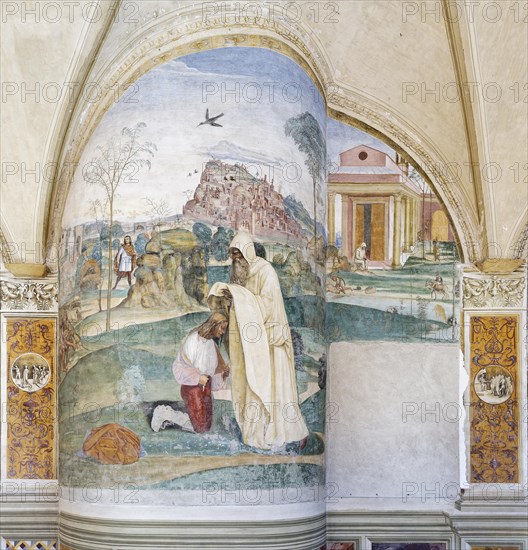 Benedict receives the hermit habit from the monk Romanus at Subiaco